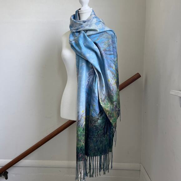 Monet Woman With A Parisol Painting Watercolor Printed Artsy Scarf Shawl Wrap - Picture 8 of 10